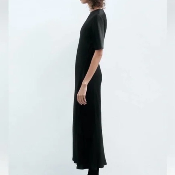 ZARA BLACK SATIN EFFECT WRAP MAXI DRESS XL - Picture 5 of 6